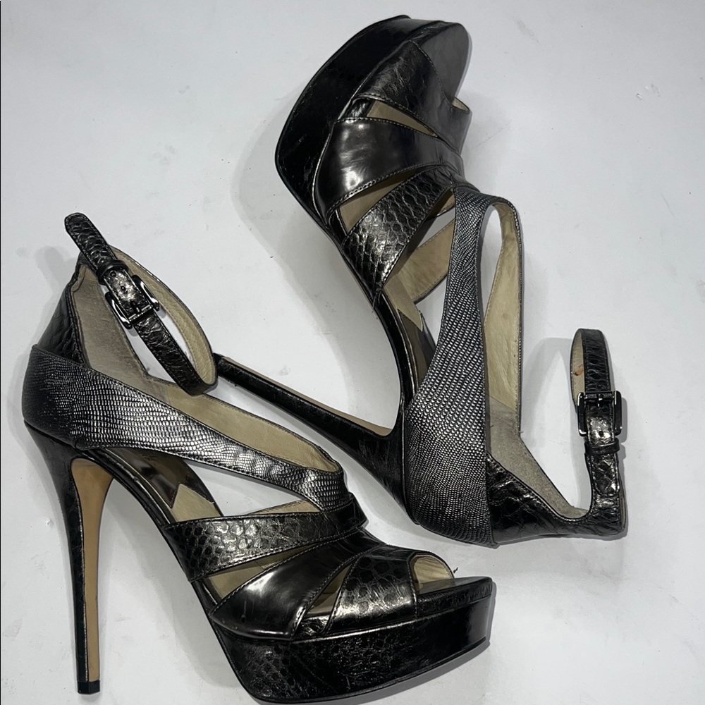 Women’s Michael Kors Metallic and Black Strappy Heels 9.5